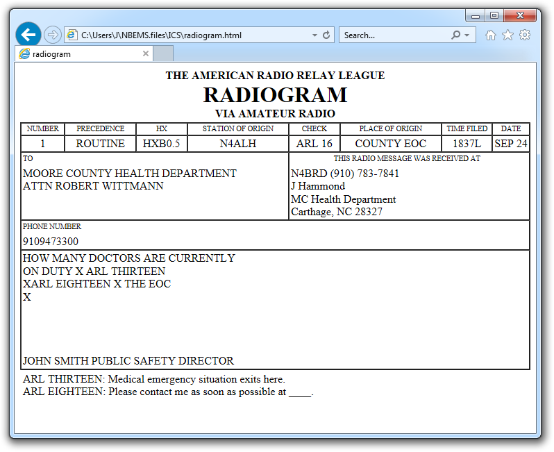 Sending Forms Using The Narrow Band Emergency Messaging Software 